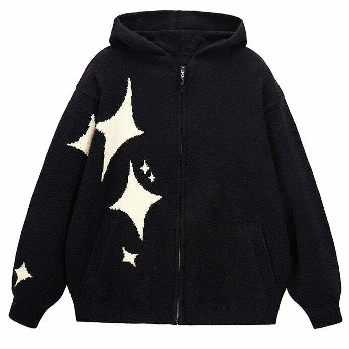 Y2K Star Girl Aesthetic Knit Hoodie for Cozy, Cute Outfits