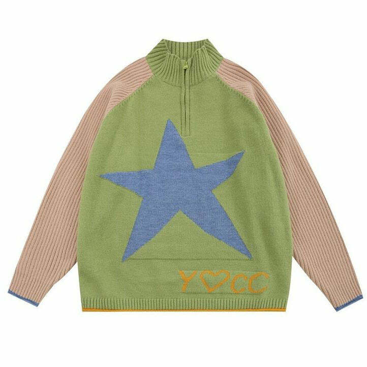 Y2K Star Print Zip-Up Hoodie for Cozy Aesthetic Outfits