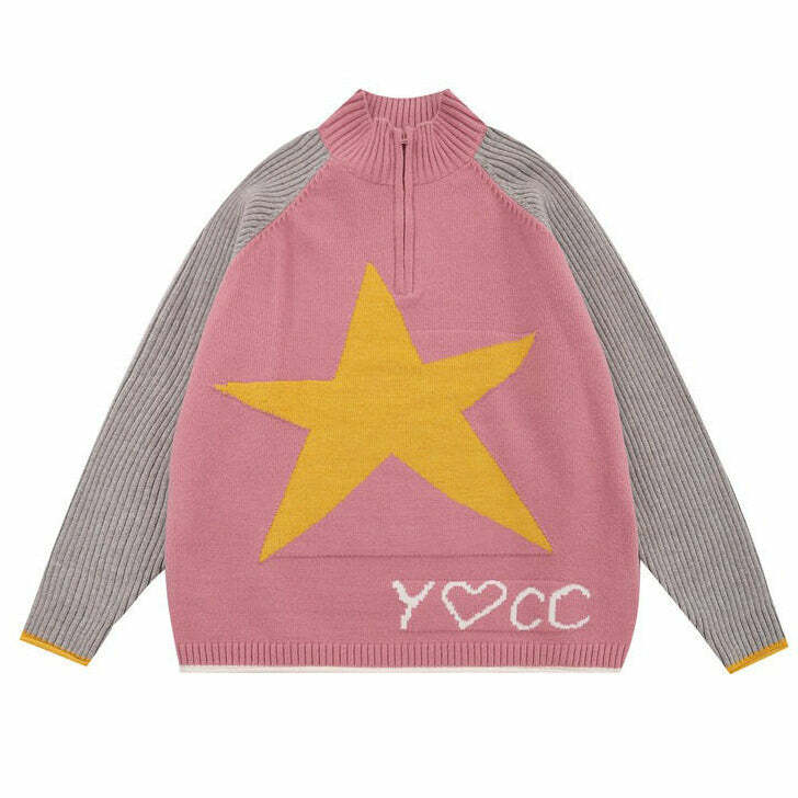 Y2K Star Print Zip-Up Hoodie for Cozy Aesthetic Outfits