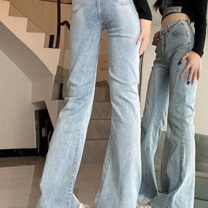 Y2K Stitch Flare Jeans for Grunge Aesthetic & Coquette Style Outfits