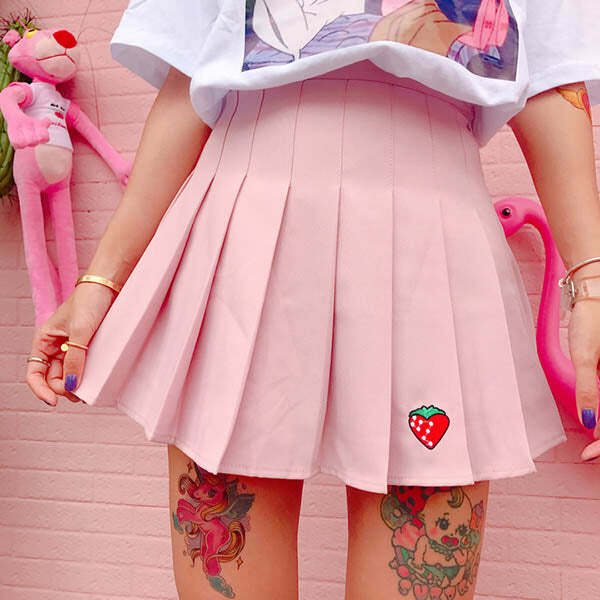 Y2K Strawberry Mini Skirt - Cute Pastel Goth Aesthetic Fashion Piece