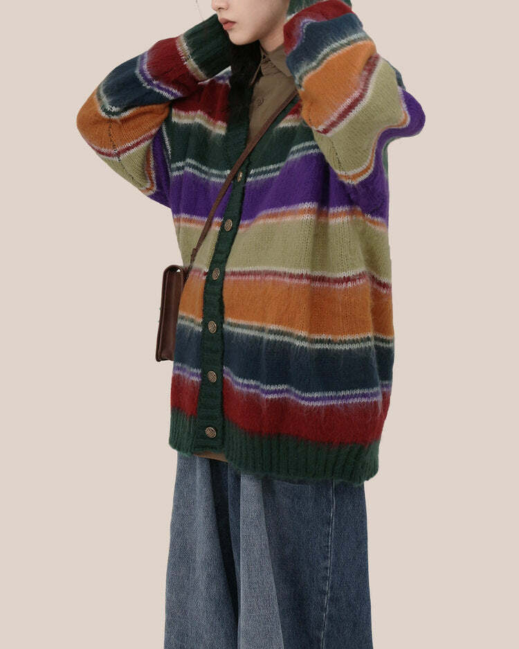 Y2K Striped Cardigan for Cozy Aesthetic Outfits and Comfy Layering