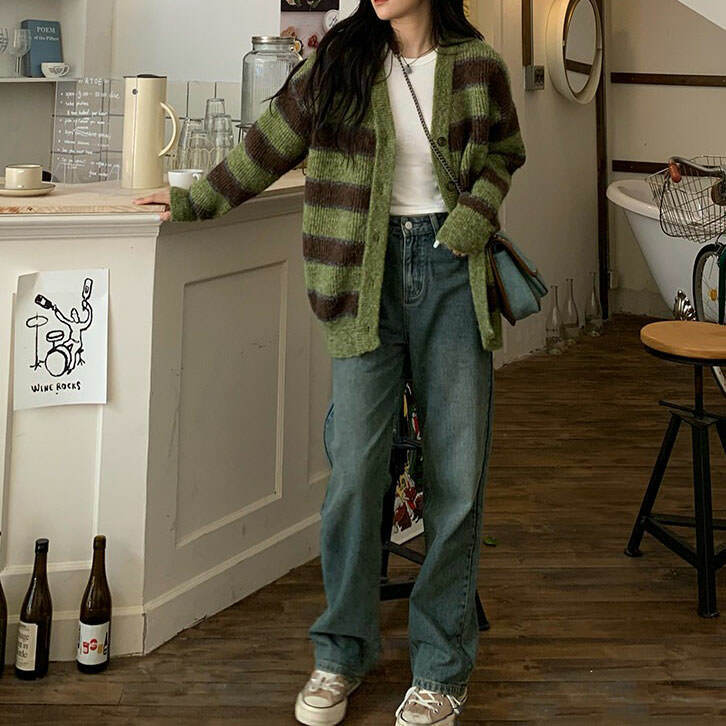 Y2K Striped Cardigan for Cozy Aesthetic Outfits and Comfy Layers