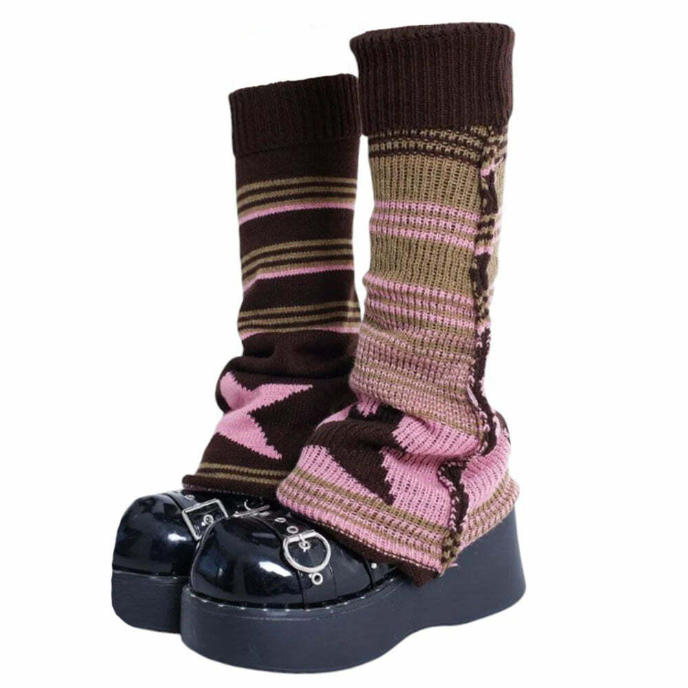 Y2K Striped Leg Warmers for Coquette Aesthetic & Grunge Style Outfits