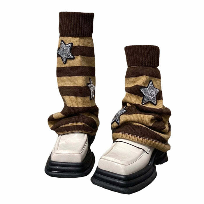 Y2K Striped Leg Warmers for Cozy Grunge and Coquette Aesthetic Outfits