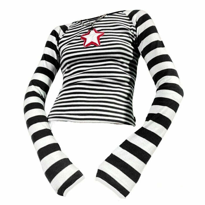 Y2K Striped Long Sleeve Top for Coquette Aesthetic & Grunge Style