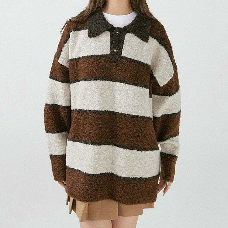 Y2K Striped Pullover: Comfy Aesthetic Top for Grunge & Coquette Styles