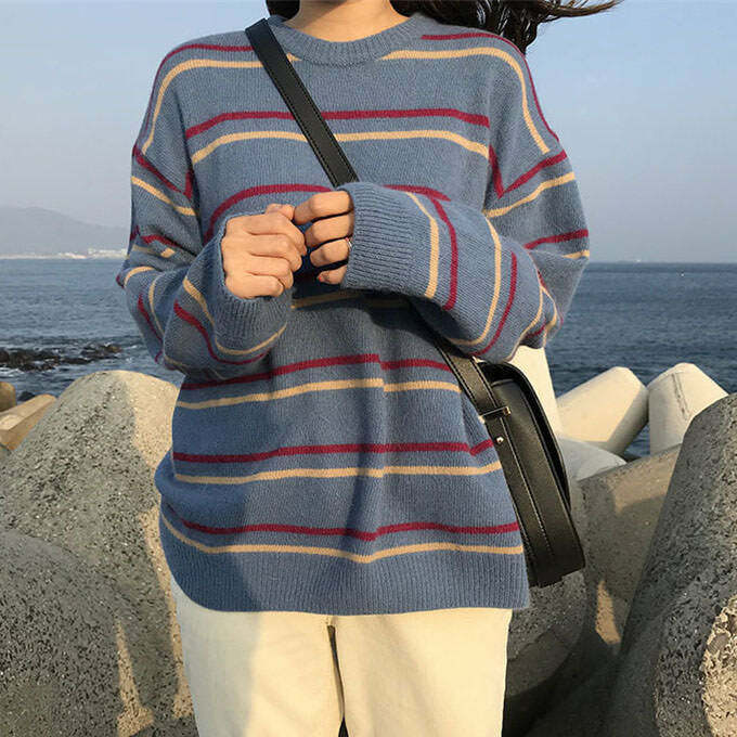 Y2K Striped Sweater: Cozy Preppy Style for Aesthetic Outfits