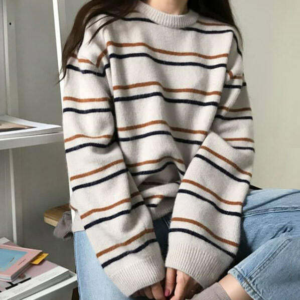 Y2K Striped Sweater: Cozy Preppy Style for Aesthetic Outfits