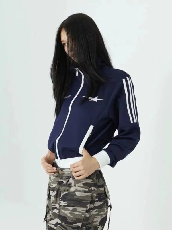 Y2K Striped Track Jacket for Grunge and Coquette Aesthetic Outfits