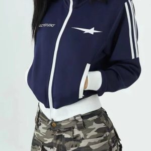 Y2K Striped Track Jacket for Grunge and Coquette Aesthetic Outfits