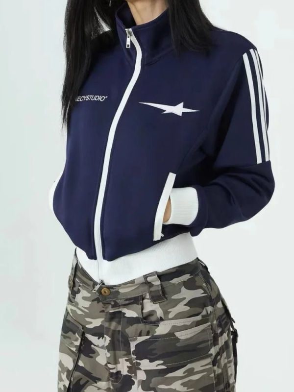 Y2K Striped Track Jacket for Grunge and Coquette Aesthetic Outfits