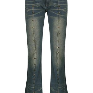 Y2K Studded Midnight Flare Jeans for Grunge and Coquette Aesthetic