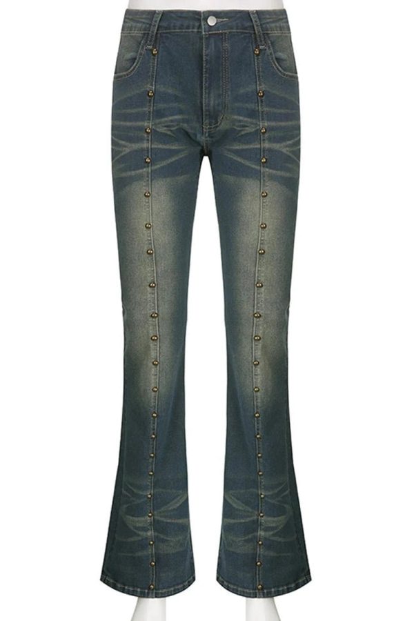 Y2K Studded Midnight Flare Jeans for Grunge and Coquette Aesthetic