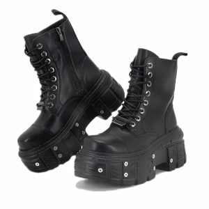 Y2K Style Neo-Punk Platform Combat Boots for Grunge Aesthetic Lovers