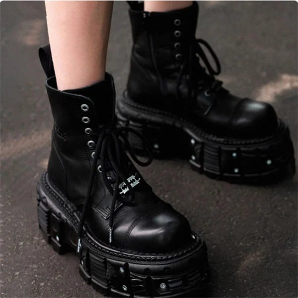 Y2K Style Neo-Punk Platform Combat Boots for Grunge Aesthetic Lovers