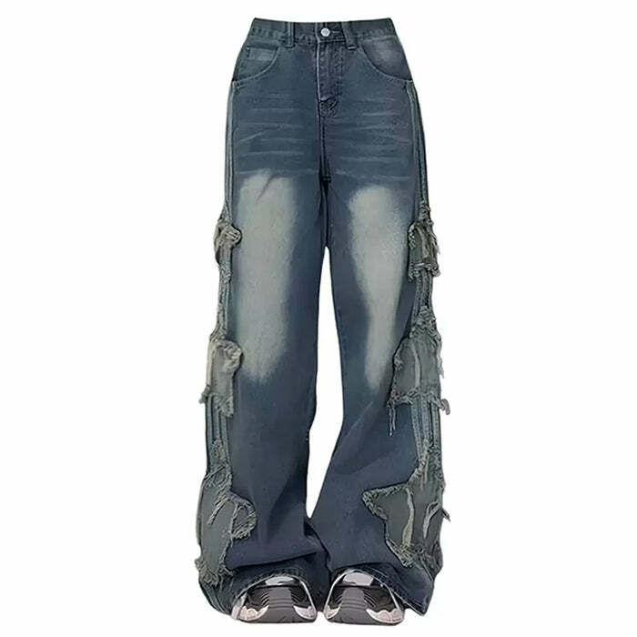 Y2K Style Side Stripe Star Jeans for Trendy Aesthetic Outfits