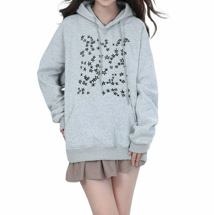 Y2K Style Stars Embroidery Hoodie - Cute & Comfy Aesthetic Top