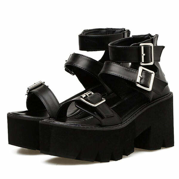 Y2K Triple Buckle Platform Sandals for Grunge and Coquette Aesthetic