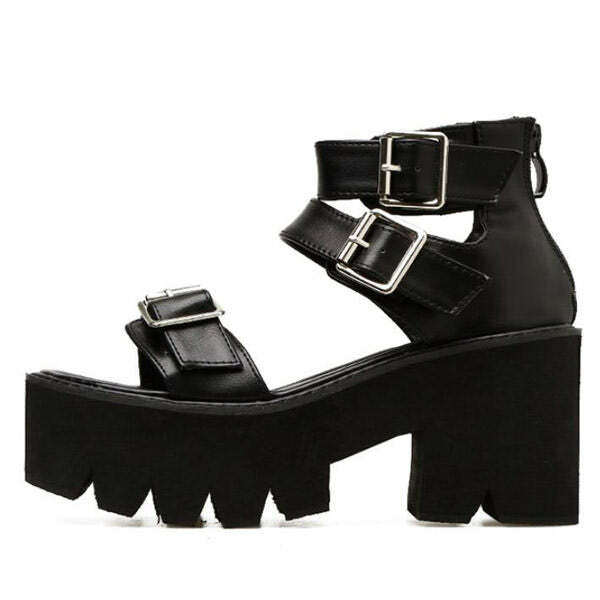 Y2K Triple Buckle Platform Sandals for Grunge and Coquette Aesthetic