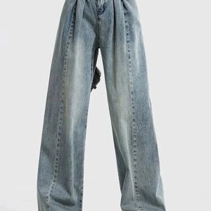 Y2K Ultra Wide-Leg Baggy Jeans for Trendy Grunge and Coquette Aesthetics