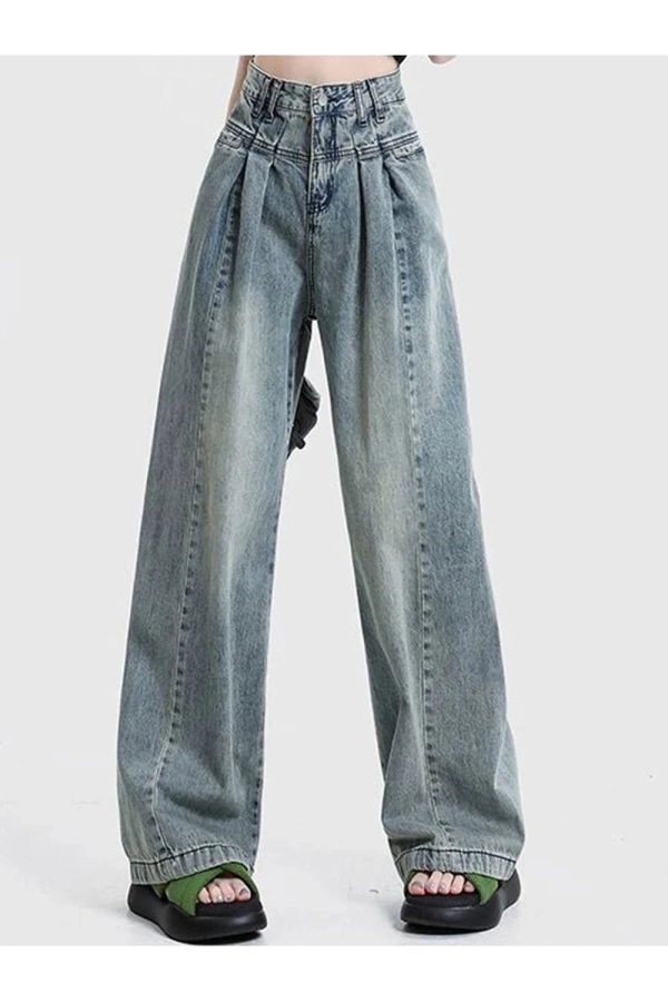 Y2K Ultra Wide-Leg Baggy Jeans for Trendy Grunge and Coquette Aesthetics