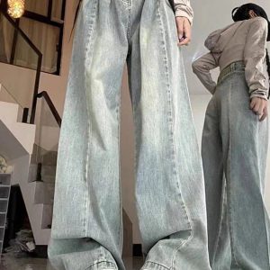 Y2K Ultra Wide-Leg Baggy Jeans for Trendy Grunge and Coquette Aesthetics