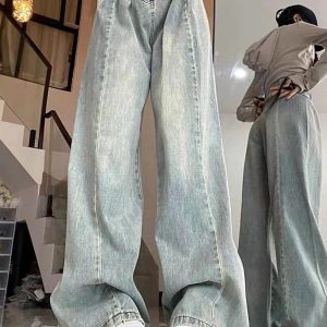 Y2K Ultra Wide-Leg Baggy Jeans for Trendy Grunge and Coquette Aesthetics