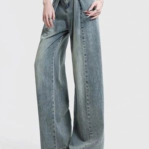 Y2K Ultra Wide-Leg Baggy Jeans for Trendy Grunge and Coquette Aesthetics