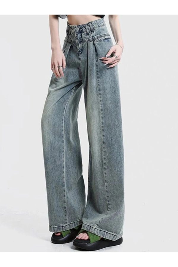 Y2K Ultra Wide-Leg Baggy Jeans for Trendy Grunge and Coquette Aesthetics