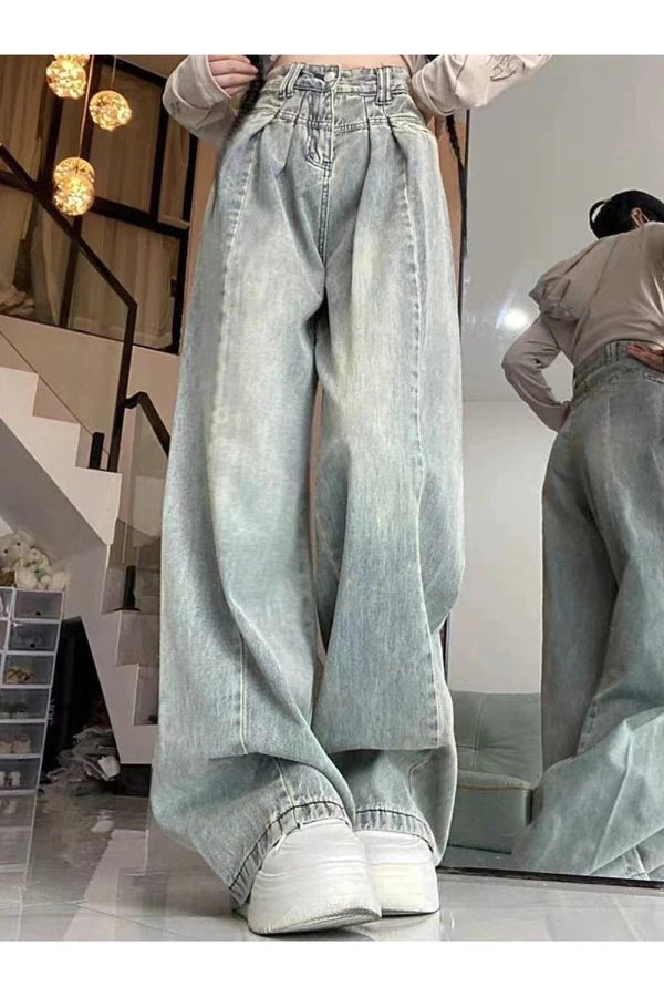 Y2K Ultra Wide-Leg Baggy Jeans for Trendy Grunge and Coquette Aesthetics