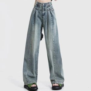 Y2K Ultra Wide-Leg Baggy Jeans for Trendy Grunge and Coquette Aesthetics