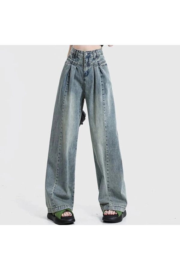 Y2K Ultra Wide-Leg Baggy Jeans for Trendy Grunge and Coquette Aesthetics