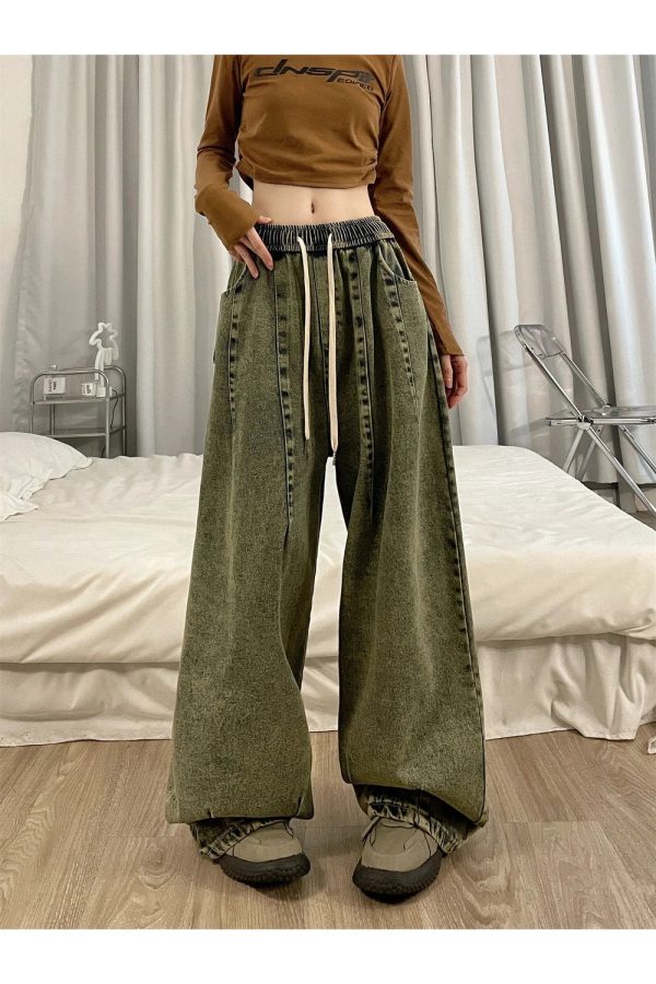 Y2K Vintage Ultra-Wide Cargo Jeans for Trendy Aesthetic Outfits