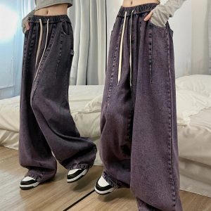 Y2K Vintage Ultra-Wide Cargo Jeans for Trendy Aesthetic Outfits