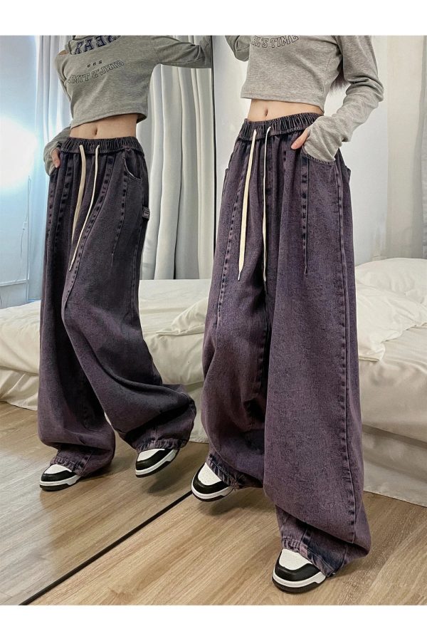 Y2K Vintage Ultra-Wide Cargo Jeans for Trendy Aesthetic Outfits