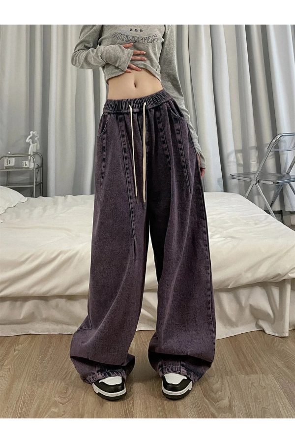 Y2K Vintage Ultra-Wide Cargo Jeans for Trendy Aesthetic Outfits