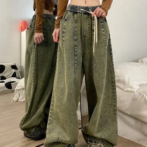 Y2K Vintage Ultra-Wide Cargo Jeans for Trendy Aesthetic Outfits