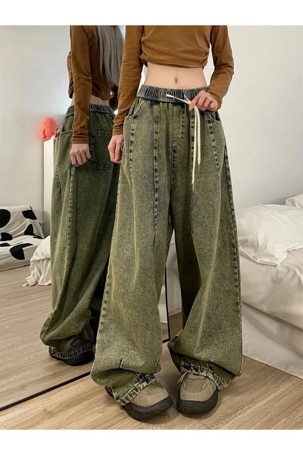 Y2K Vintage Ultra-Wide Cargo Jeans for Trendy Aesthetic Outfits