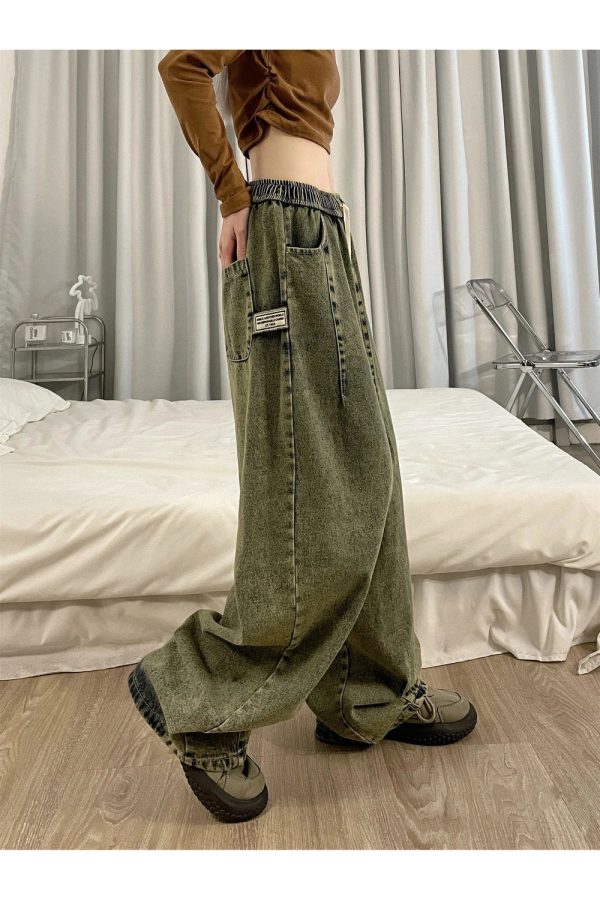 Y2K Vintage Ultra-Wide Cargo Jeans for Trendy Aesthetic Outfits