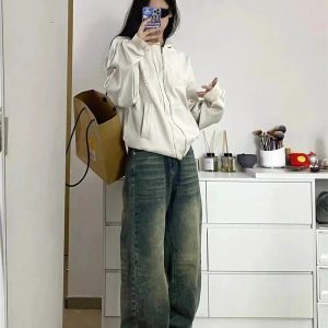 Y2K Washed Low-Rise Baggy Jeans for Grunge and Coquette Aesthetic