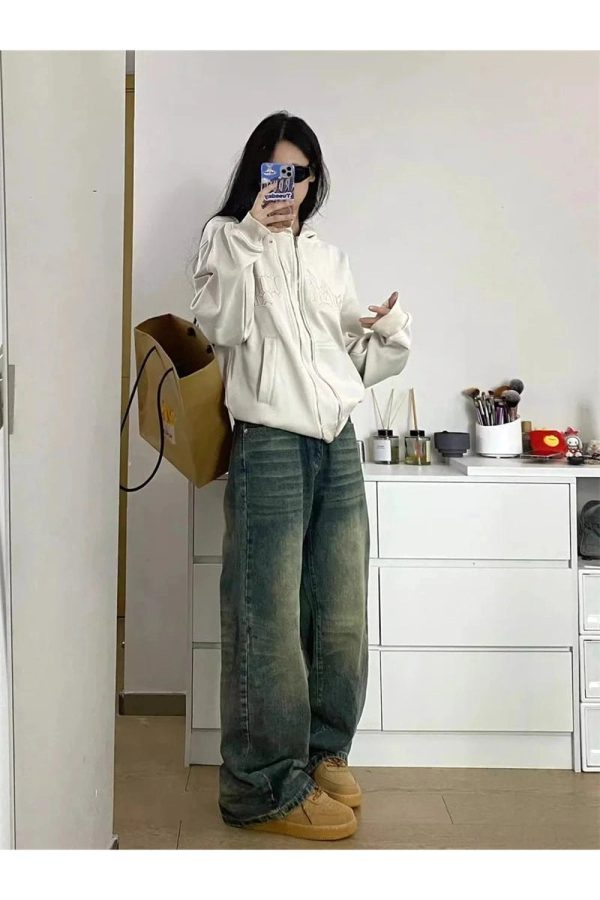 Y2K Washed Low-Rise Baggy Jeans for Grunge and Coquette Aesthetic