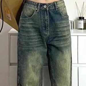 Y2K Washed Low-Rise Baggy Jeans for Grunge and Coquette Aesthetic