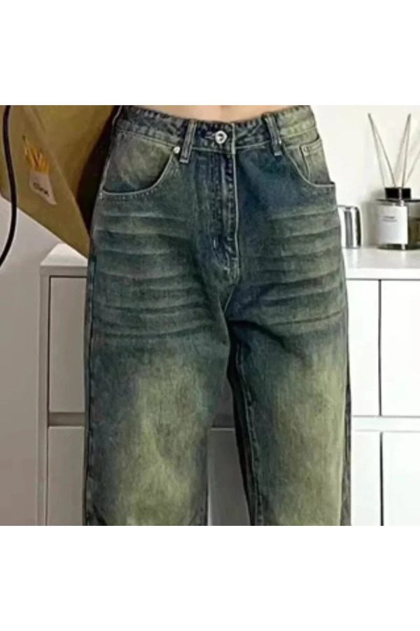 Y2K Washed Low-Rise Baggy Jeans for Grunge and Coquette Aesthetic