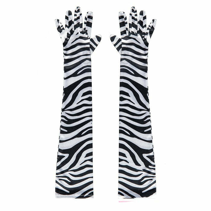 Zebra Pattern Gloves for Y2K Fashion Lovers - Trendy Coquette Aesthetic